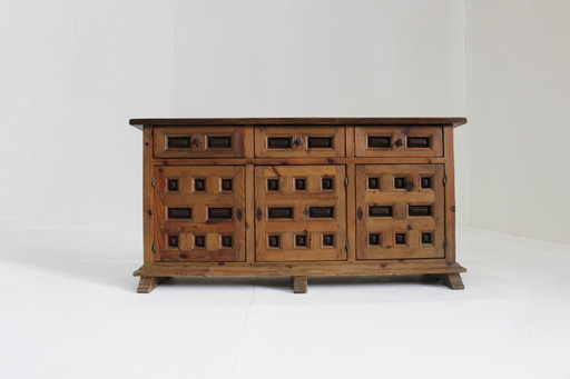 Buffet vintage espagnol en bois brutalistes 1960s