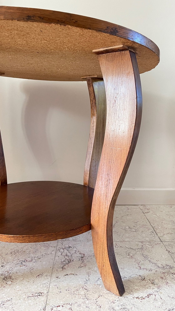 Image 1 of Round Oak Coffee Table with 2 Vintage Tops