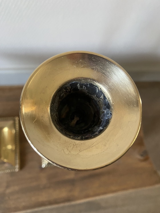 Image 1 of 2 large vintage brass candlesticks pearl rim