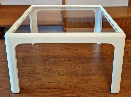 Mid Century Coffee Table in White Lacquered Wood with Glass Top, 1960s