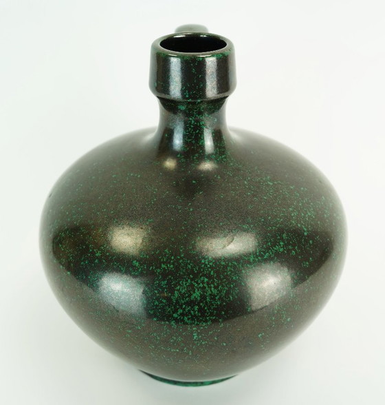 Image 1 of ruscha mid century VASE black and green kurt tschoerner mid century pottery model 340