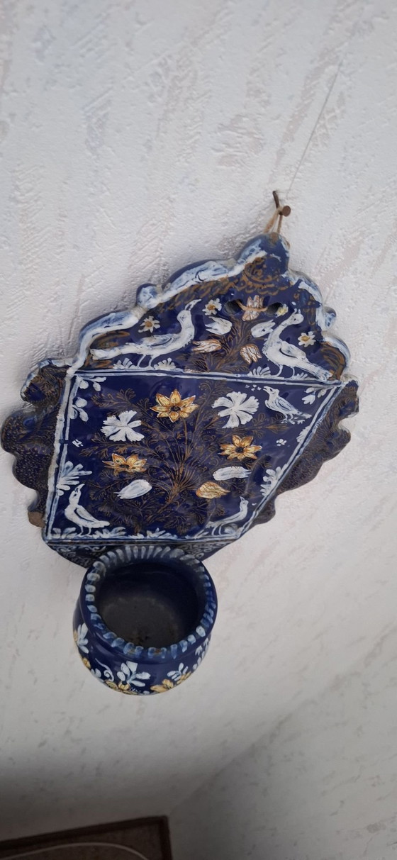 Antique holy water font or stoup., Wall decoration, Ceramic, Blue (photo 4 of 6)