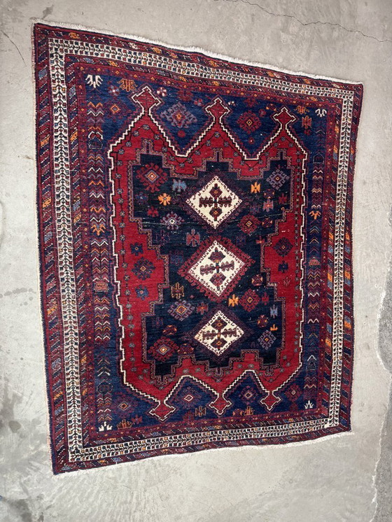 Image 1 of Vintage Hand-Knotted Tribal Wool Rug with Geometric Medallions, Persia / Central Asia, c. 1970s, 160x200 cm
