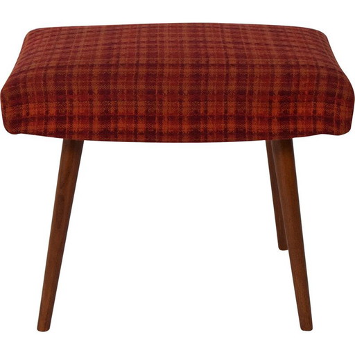 Mid-century Stool or Tabouret Wood Fabric Czechoslovakia 1960s