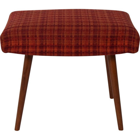 Image 1 of Mid-century Stool or Tabouret Wood Fabric Czechoslovakia 1960s