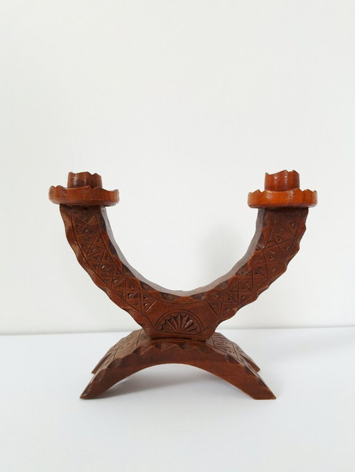 Vintage set of 2 candlestick / wood candlestick / Wooden Candle Stick