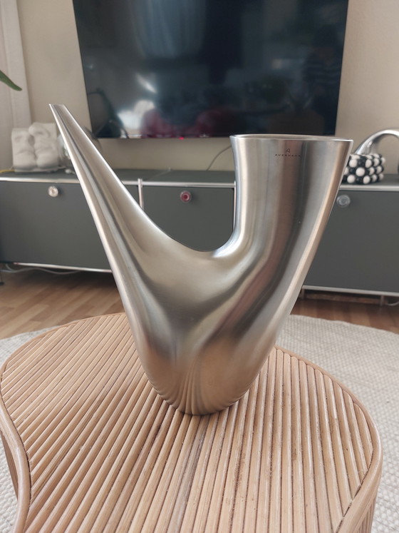 Image 1 of Vintage Auerhahn Bocina watering can vase, stainless steel, 1970s