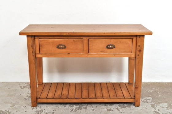 Image 1 of Table d'appoint vintage en pin, fabriquée à la main, années 1930