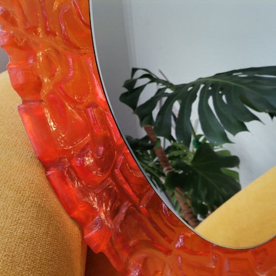 Image 1 of Large Mid-Century German Modern Oval Orange Acrylic Backlit Wall Mirror Light attributed to Hillebrand, 1970s