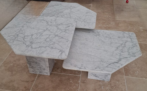Italian marble coffee table, Carrara marble, nesting tables, vintage Italian design, 1970s coffee table, mid-century Vintage