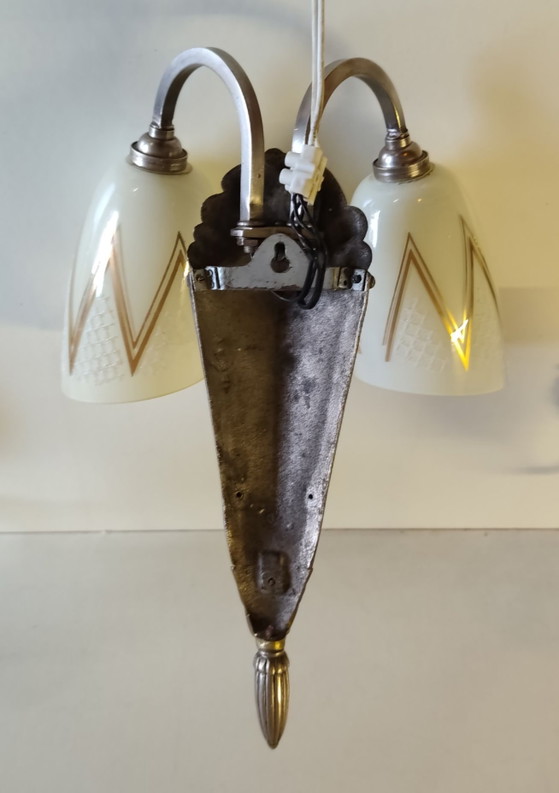Art Deco Wall lights in bronze and glass - mid-20th century, Silver (photo 13 of 15)