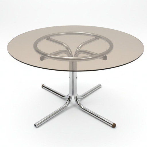 Tavolino da caffè in vetro, base cromata, anni '70