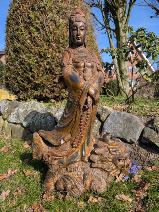 Guanyin monumentale in legno antico su drago - 81 cm - Dinastia Qing – Sculture, Wood (photo 7 of 10)