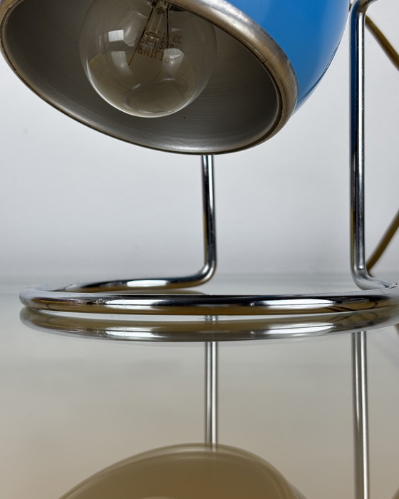 Image 1 of Table Lamp, Targetti Sankey Metal, Eyeball, 70s, Italy, Space Age, Sputnik design, 1970s, Blue Vintage Lamp with Chrome Stand