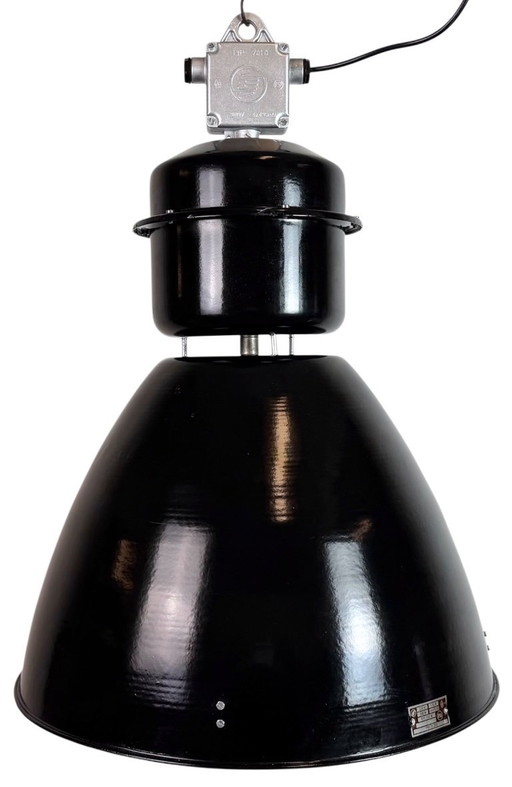 Large Black Industrial Factory Pendant Lamp from Elektrosvit, 1960s