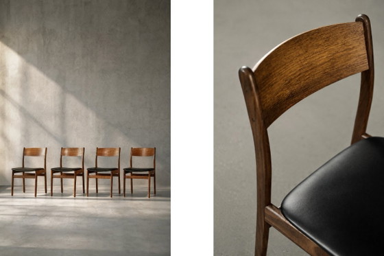 Image 1 of Sedie da pranzo scandinave in stile Mid-Century Modern, in teak e vinile, anni '60, set da 4