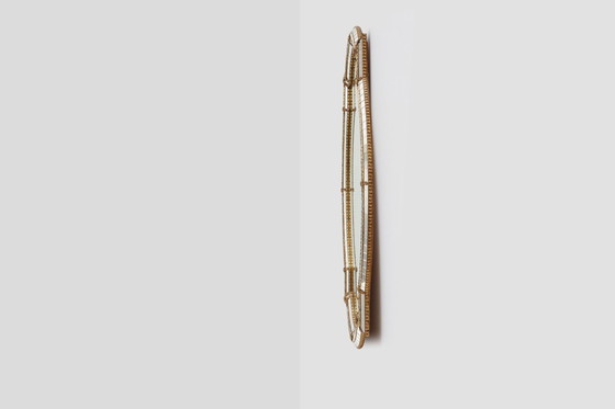 Image 1 of Grand miroir trapézoïdal en laiton et mosaïque de style vénitien du XXe siècle