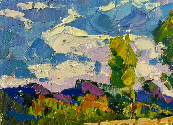 Image 1 of Original Oil Painting Colorful Nature Landscape Echoes of spring and water’s glimmer