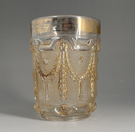 Image 1 of Gobelet en verre pressé Art nouveau, vers 1910 – Bohême (Inwald) – partiellement doré