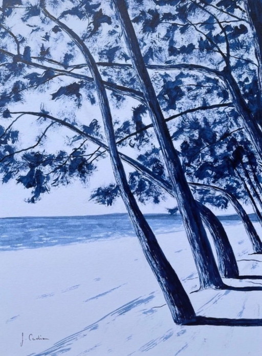 Indigo-inkt op wit papier, 40x30cm