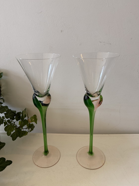 Image 1 of flûtes à champagne tulipe en verre bohème vintage