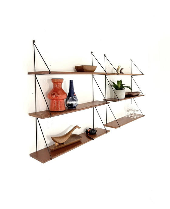 Image 1 of 2x vintage teakhouten wandrek ‘60