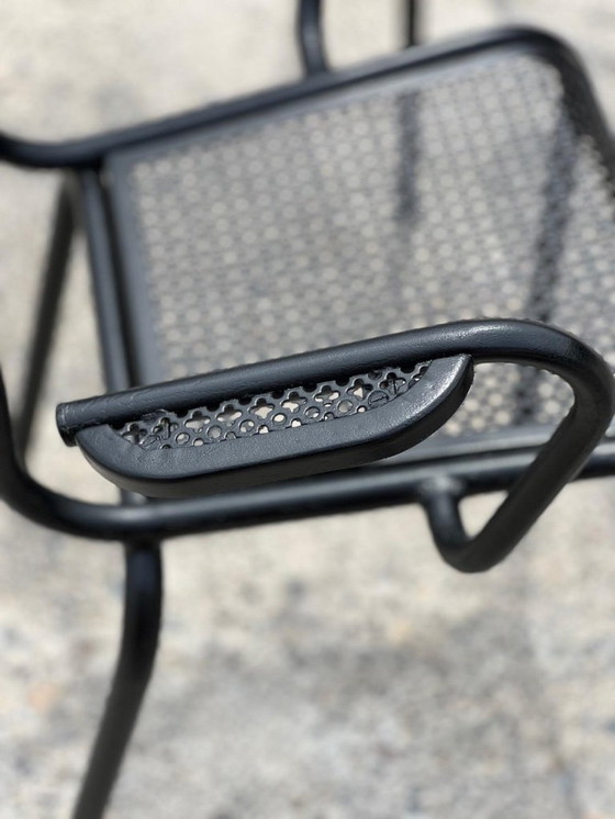 Image 1 of Set of 6 armchairs and table, in perforated metal in the style of Mathieu Matégot 1950