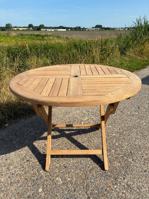 Wunderschöner runder Teakholz-Gartentisch, 100 cm Durchmesser, schwere Qualität – tuintafels, Wood (photo 2 of 6)