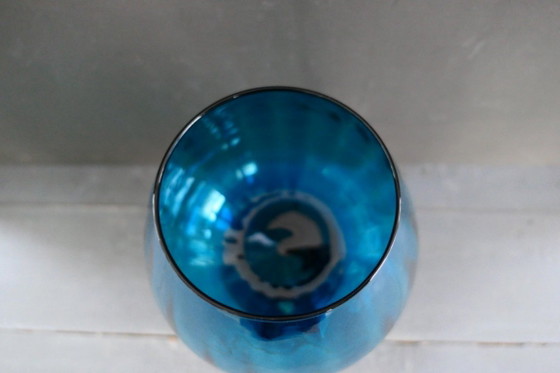 Vintage Empoli Turquoise Glass Vase on Base (photo 3 of 9)