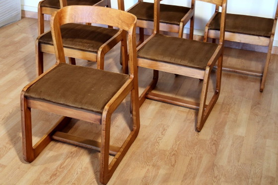 Image 1 of Chaises de salle à manger vintage Willy Rizzo pour Mario Sabot, velours marron, lot de 6, Italie années 1970