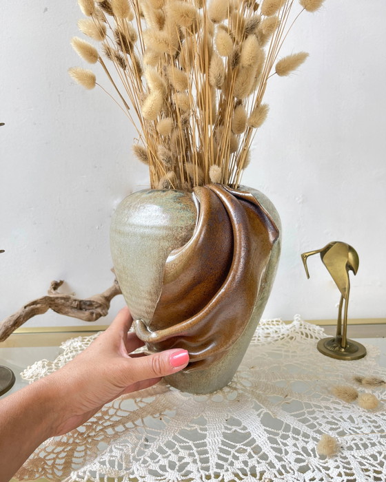 Vase Vintage en Grès avec Glaçure Effet Drapé (photo 5 of 14)