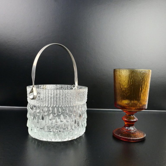 Vintage glass ice bucket drop pattern Teleflora France, Table accessories, Metal, Silver (photo 6 of 6)