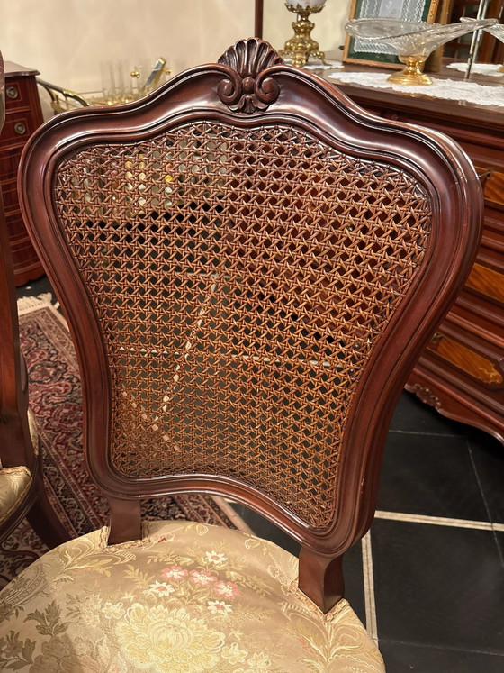 Vintage Italian Baroque Style Dining Table & 6 Cane-Back Chairs - Marquetry Inlay, Dining set, Rattan (photo 13 of 13)