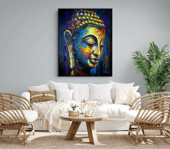 Image 1 of Unique hand-painted Buddha painting "Soul Echo" – Seksak Jaichumchen – 100 × 120 cm