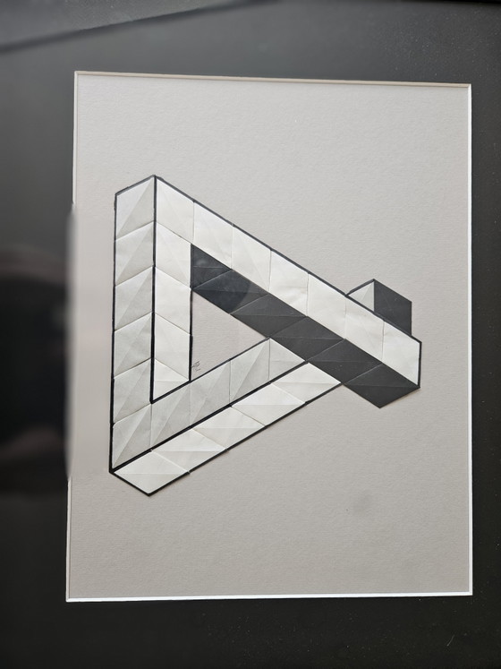 Image 1 of Unique Origami Tessellation – Framed Penrose Triangle (Signed)