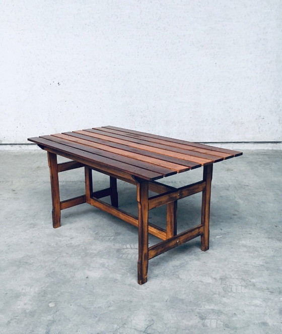 Image 1 of Table de jardin ou de cuisine en bois patiné, design années 1970