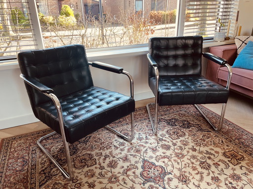 Set Bauhaus sledefauteuils (Freischwinger) con buisframe