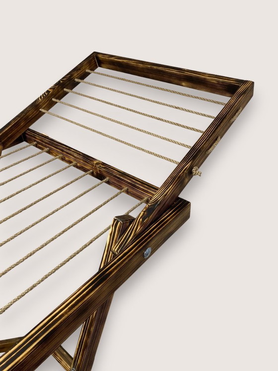 Image 1 of Étendoir à linge vintage en bois, séchoir à linge : Meuble rustique pliable NEUF