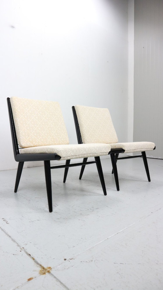 Image 1 of 2x 'Boomerang' H. Mitzlaff, E. Schmidt per Soloform, sedie a sdraio bouclé, 1953