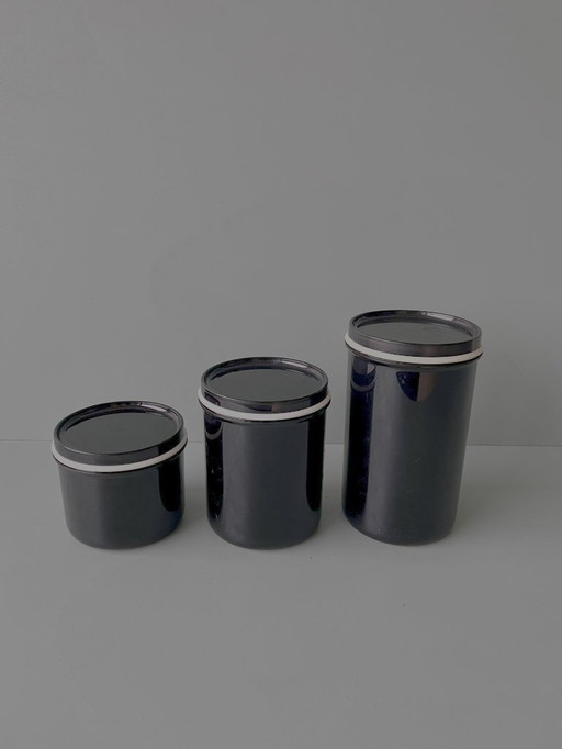 3x Rosti Mepal blikken doos, vintage theeblik, koffieblik, suikerpot, jaren 70/80, postmodern servies