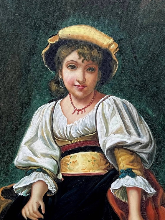Portrait of a flower girl in a beautiful baguette frame. – Paintings & Drawings, Canvas (photo 3 of 7)