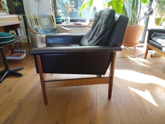 Bovenkamp Set Van Fauteuil En 3-Zits Bank Van Rozenhout En Leer – 3-5 zitsbanken, Leather, Wood (photo 8 of 10)