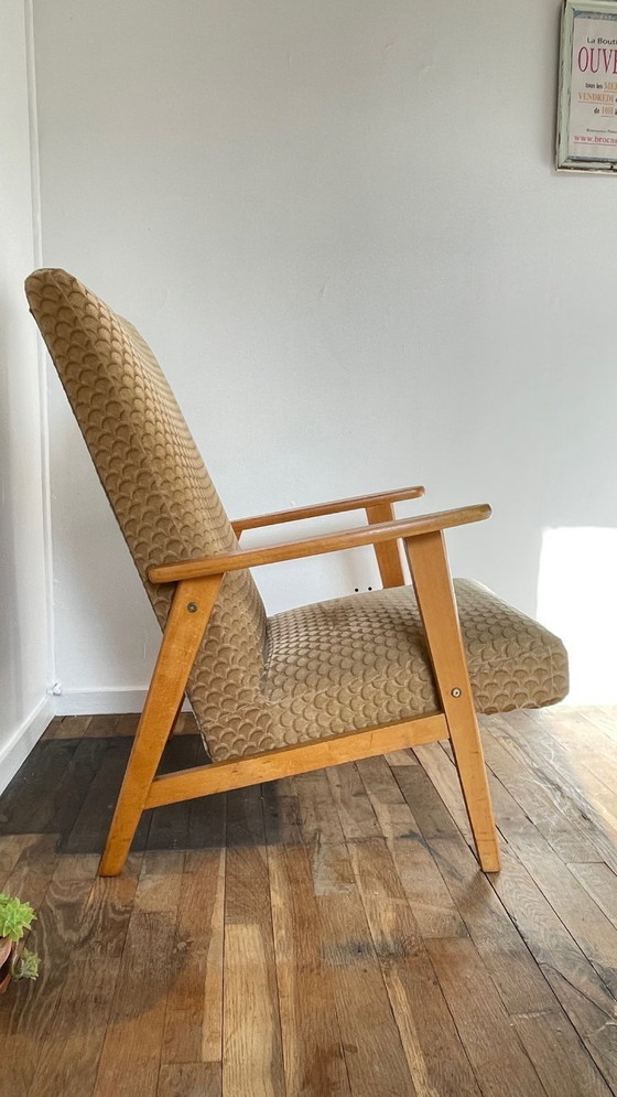 Image 1 of Pair of MANUCERE ARMCHAIRS with VINTAGE Compass Legs
