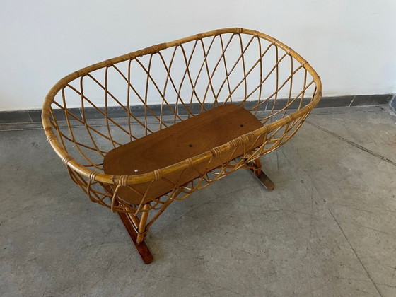Image 1 of Culla vintage in rattan con supporto, anni '70, Europa