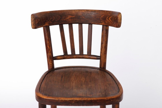 Image 1 of Vintage Wooden Desk Chair 1930s–1950s, Belgian Beech Wood Chair, Mid Century Dining Chair, Dark Stained Wood Chair