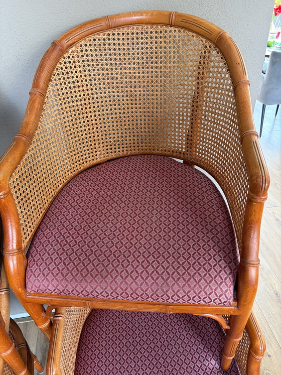 Image 1 of 4 vintage Giorgetti webbing faux bamboo dining chairs
