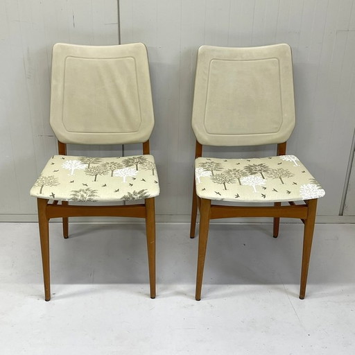 2 Vintage Reupholstered Dining Chairs Sixties
