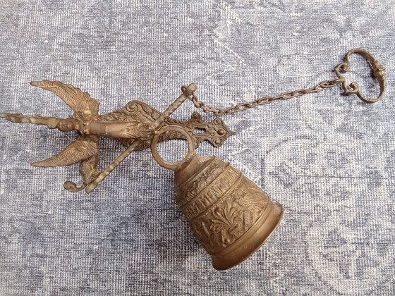 Image 1 of Oude Klooster Bel Deurklopper Met Engel En Mythologisch Figuur