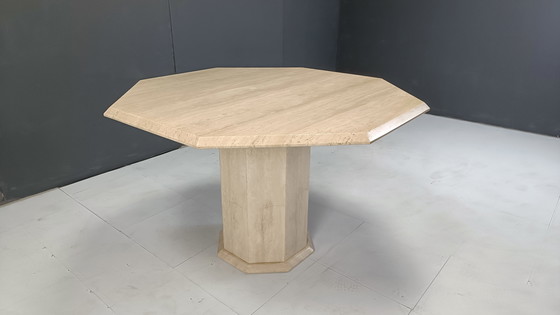 Image 1 of Tavolo da pranzo ottagonale in travertino italiano, anni &#39;70