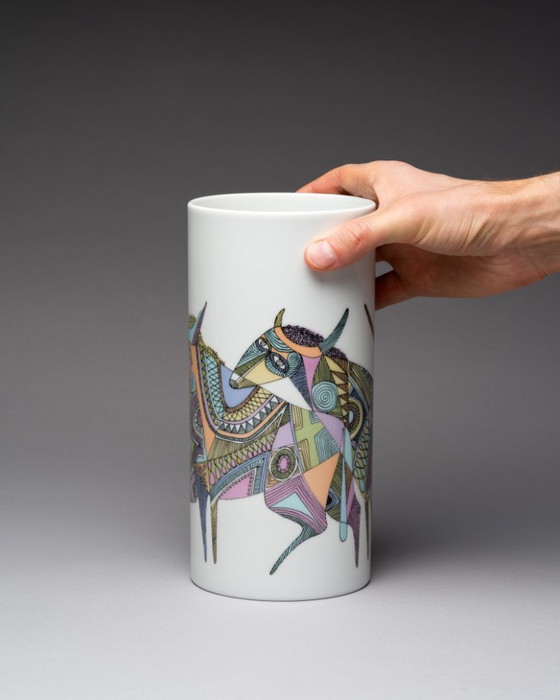 Image 1 of Rosenthal “Bulls” & “Roosters” Designer Vase Duo Cuno Fischer & Bjørn Wiinblad